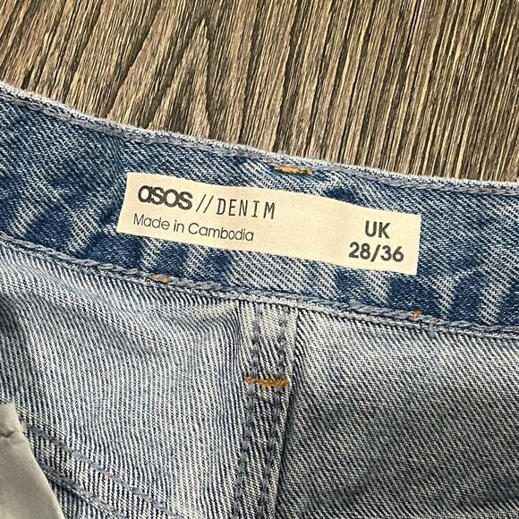 ASOS Denim Blue Light Wash High Waisted Raw Hem Slim Mom Jeans Size 28 - Picture 5 of 11